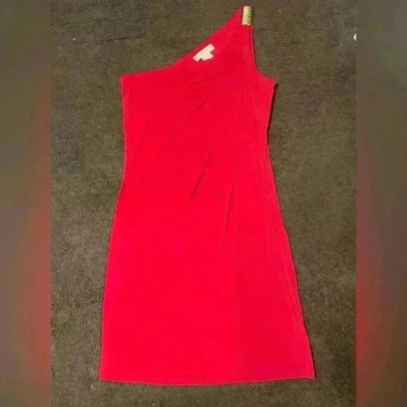 MICHAEL KORS One Shoulder Dress With Gold Trim B60 - Picture 1 of 9
